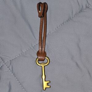 Fossil Brass Key Pendant with Tan Leather Strap